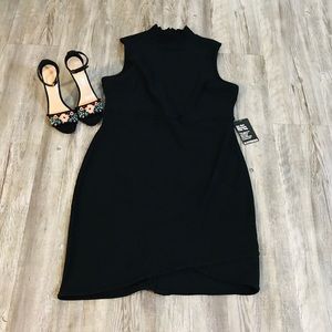 Black Ribbed Mock Neck Dress
